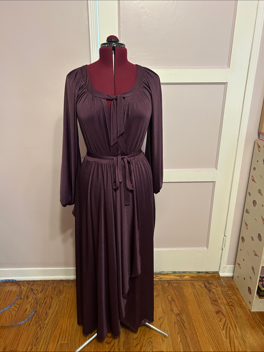 Givenchy Plum Long-Sleeve Tie-Neck Maxi Dress